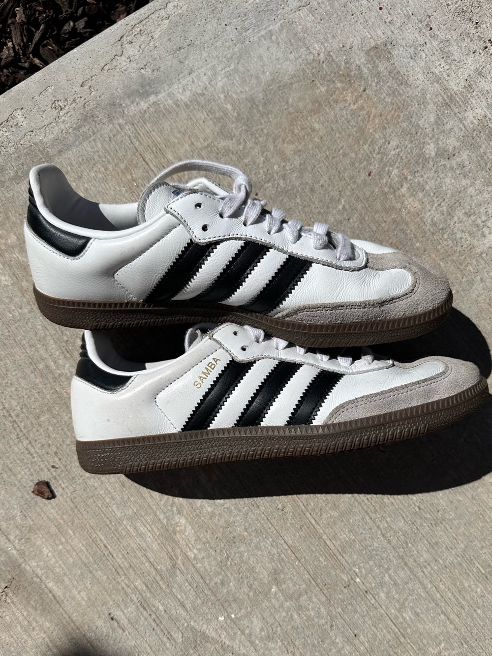adidas Samba Leather Sneakers in White/Black/Brown Gum